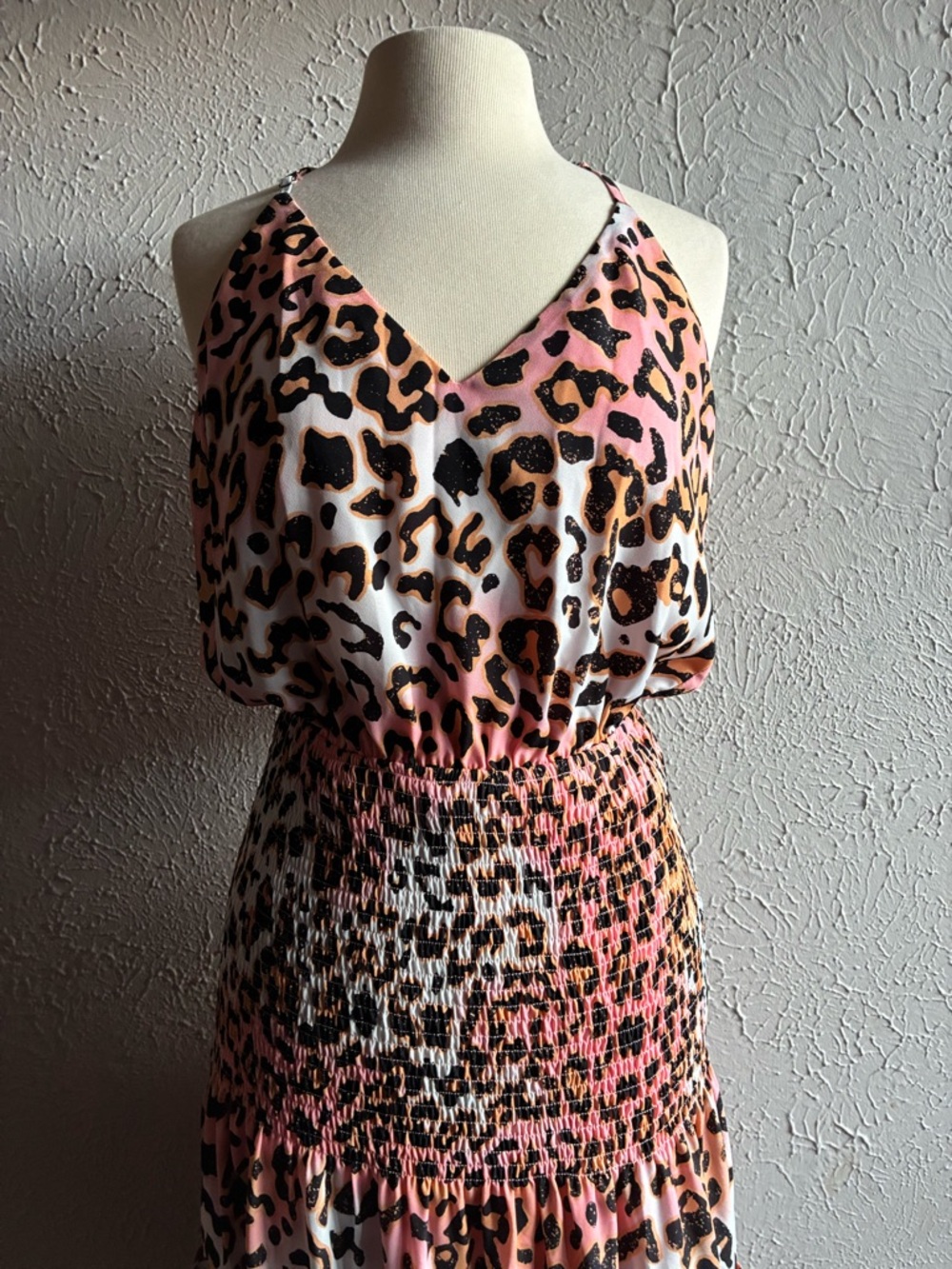 BuddyLove Izzy DREAMSICLE .Leopard Print Maxi Dress Pink Smocked Boho Size M. - Picture 15 of 16